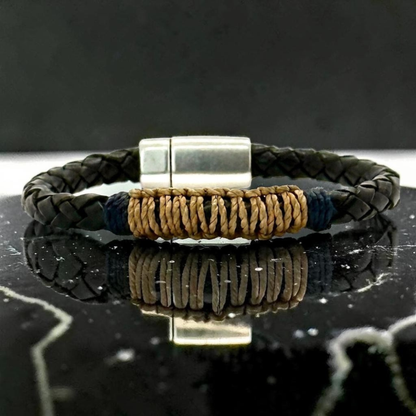 Pulsera en cuero trenzado italiano y macramé de 6mm para hombre
