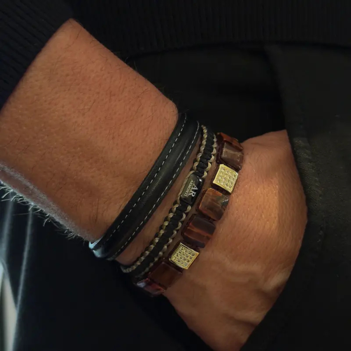 Pulsera de Ojo de Tigre Rojo Cuadrada oro 18k para Hombre