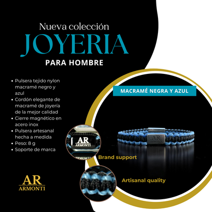 Pulsera MACRAMÉ Negra y azul hombre