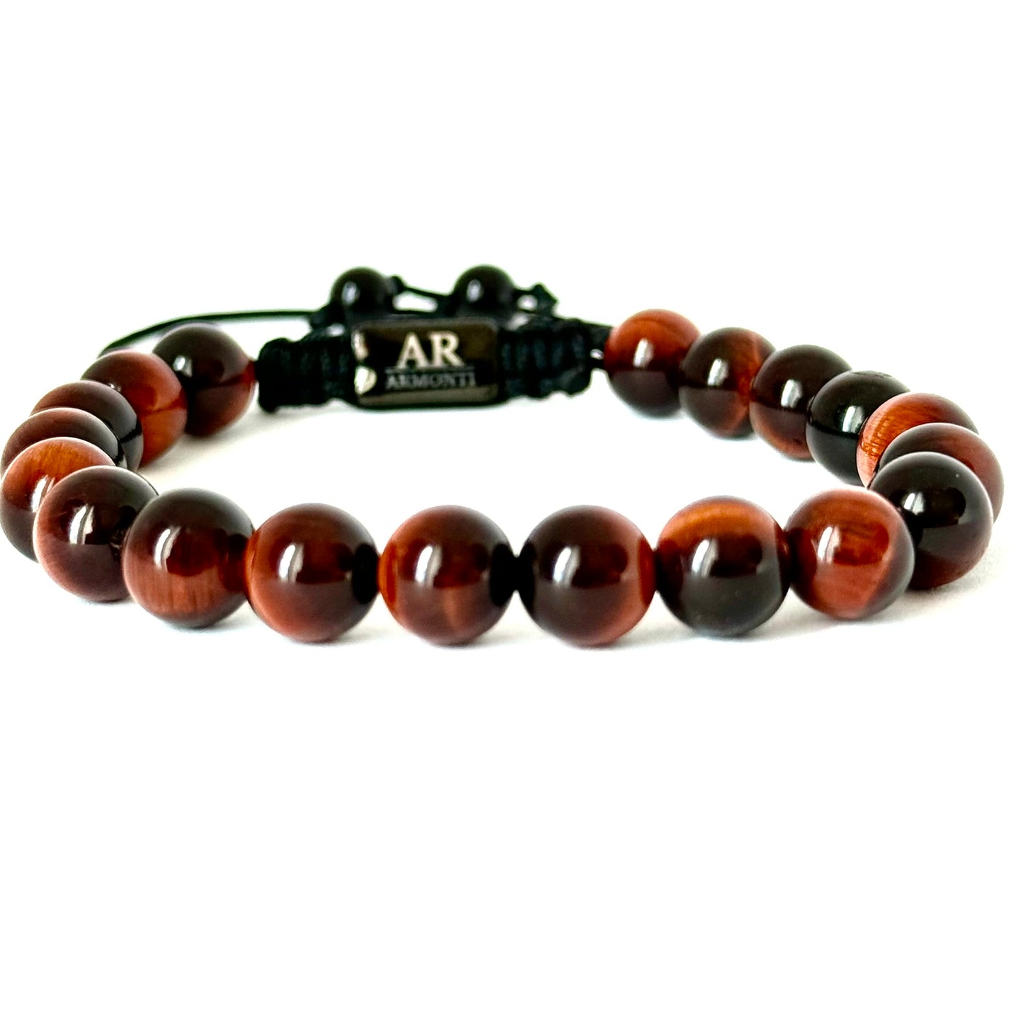 Pulsera de piedra redonda OJO DE TIGRE ROJO para hombre
