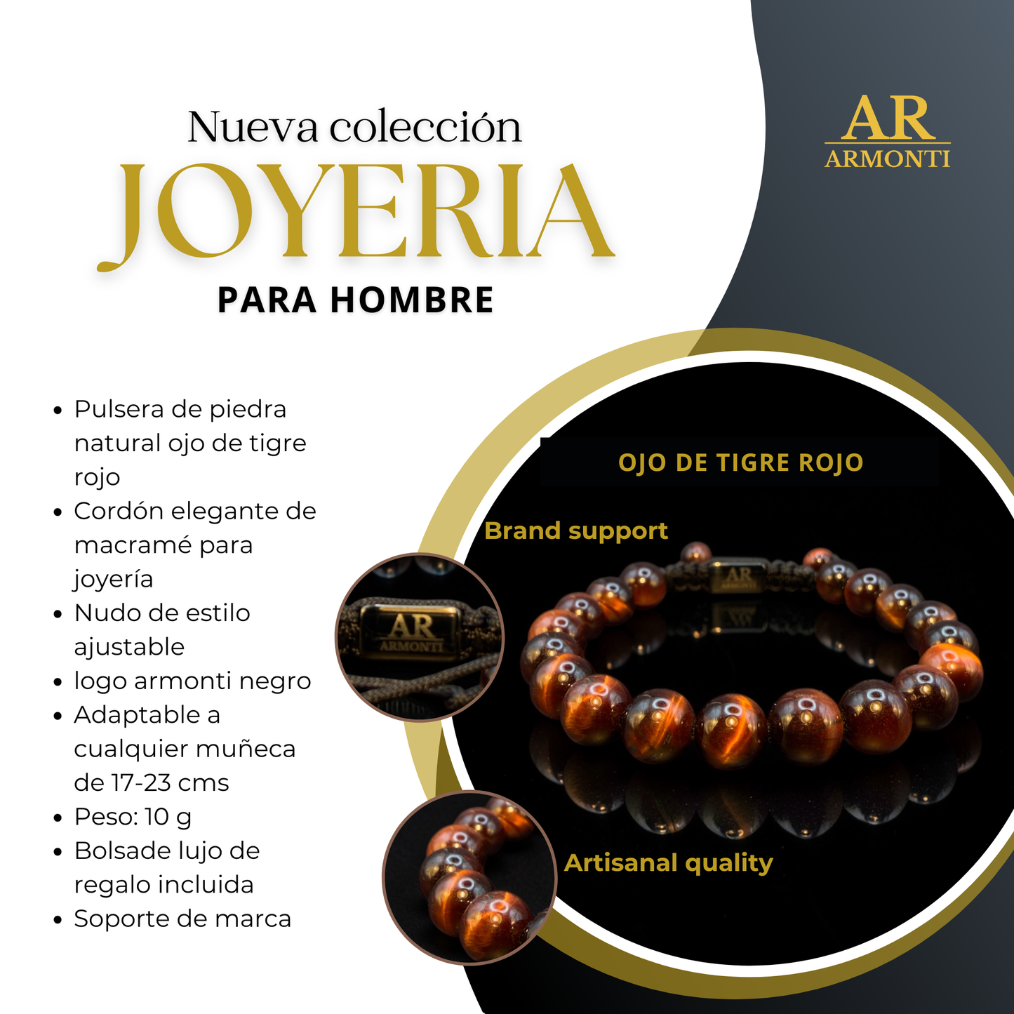 Men's Red Tiger's Eye Round Stone Bracelet