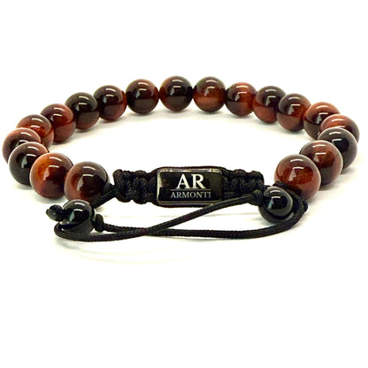 Pulsera de piedra redonda OJO DE TIGRE ROJO para hombre