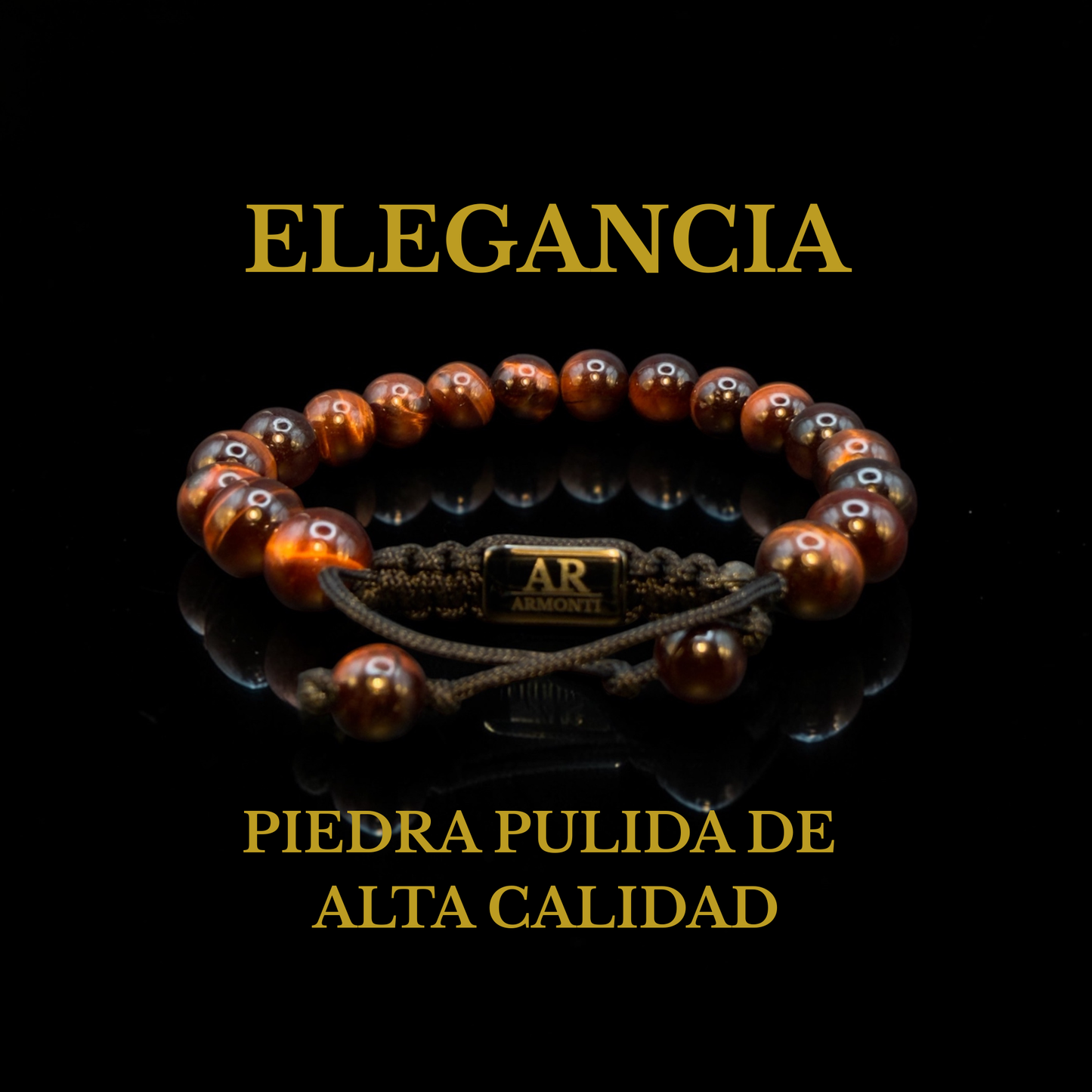 Men's Red Tiger's Eye Round Stone Bracelet
