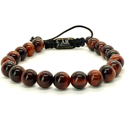 Pulsera de piedra redonda OJO DE TIGRE ROJO para hombre