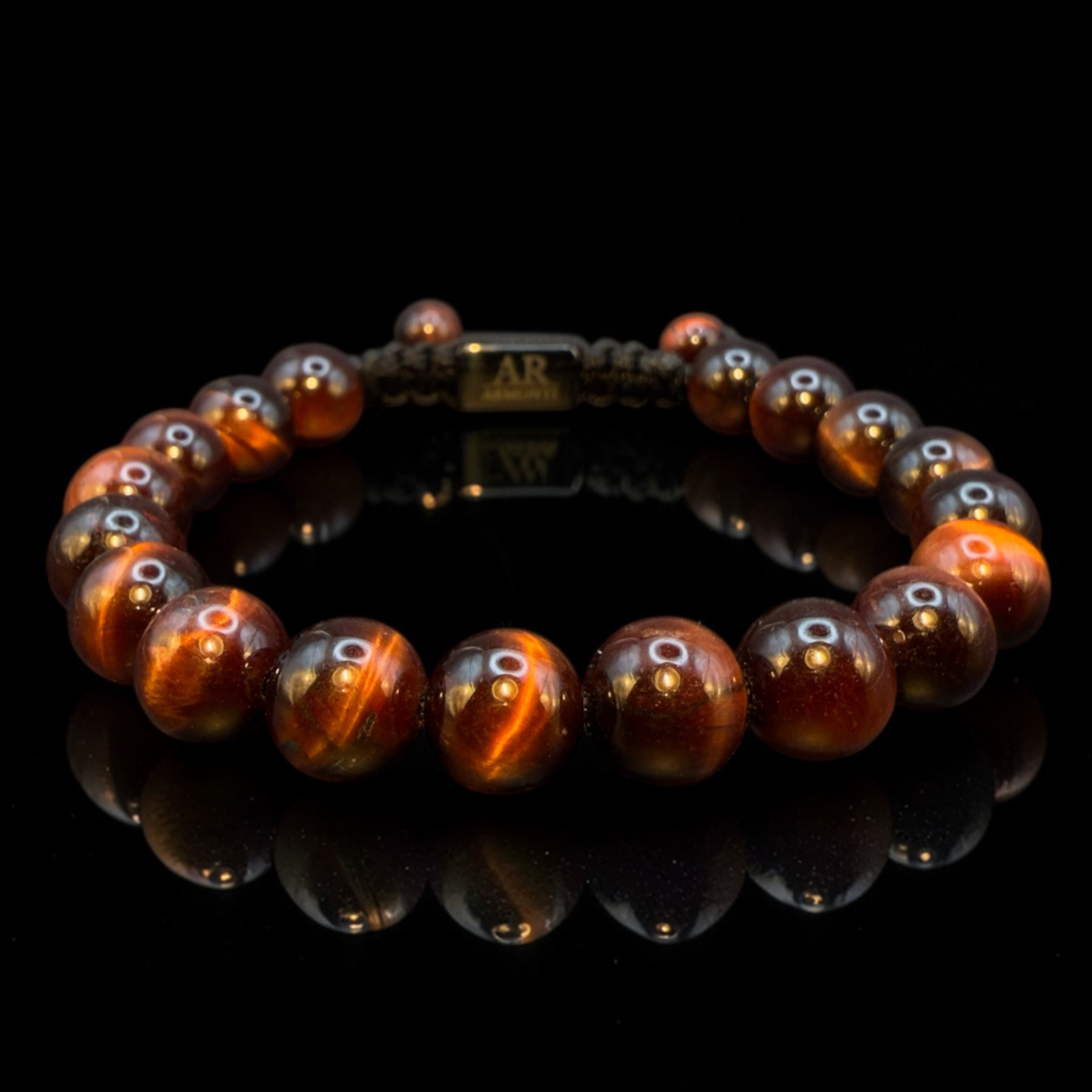 Men's Red Tiger's Eye Round Stone Bracelet