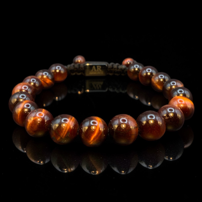 Men's Red Tiger's Eye Round Stone Bracelet
