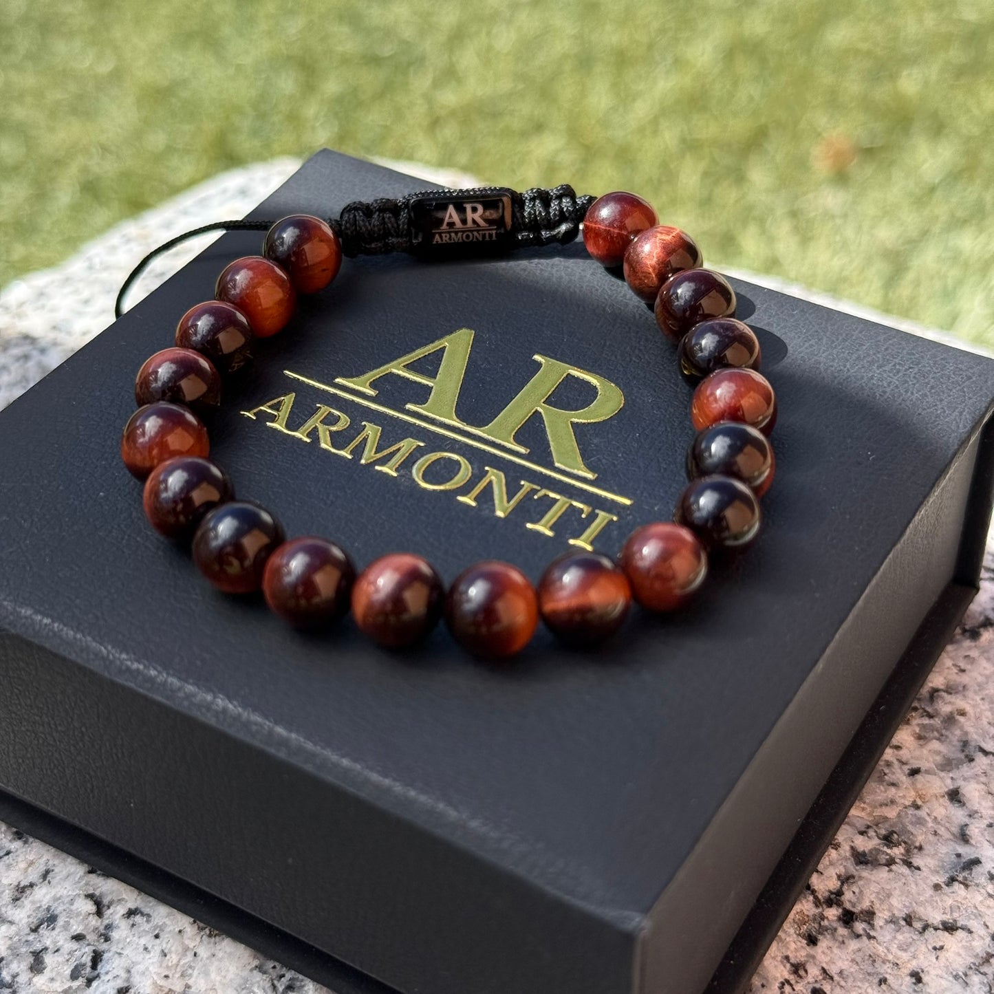 Pulsera de piedra redonda OJO DE TIGRE ROJO para hombre