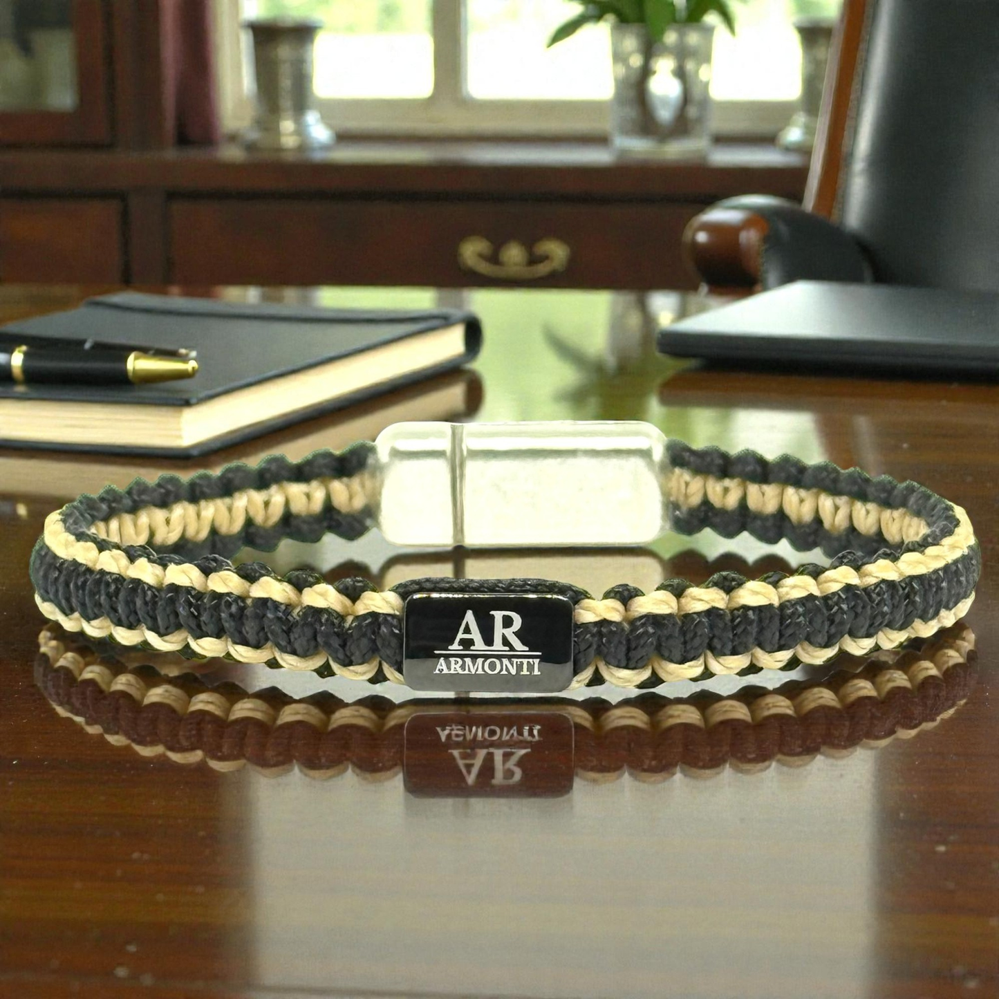 Pulsera MACRAMÉ Negra y beige hombre