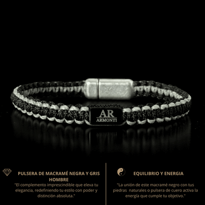Pulsera MACRAMÉ Negra y gris hombre - Pulsera de Macramé - ARMONTI