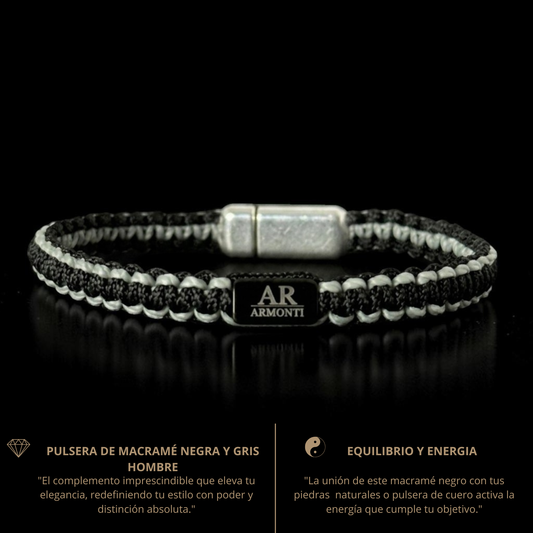 Pulsera MACRAMÉ Negra y gris hombre
