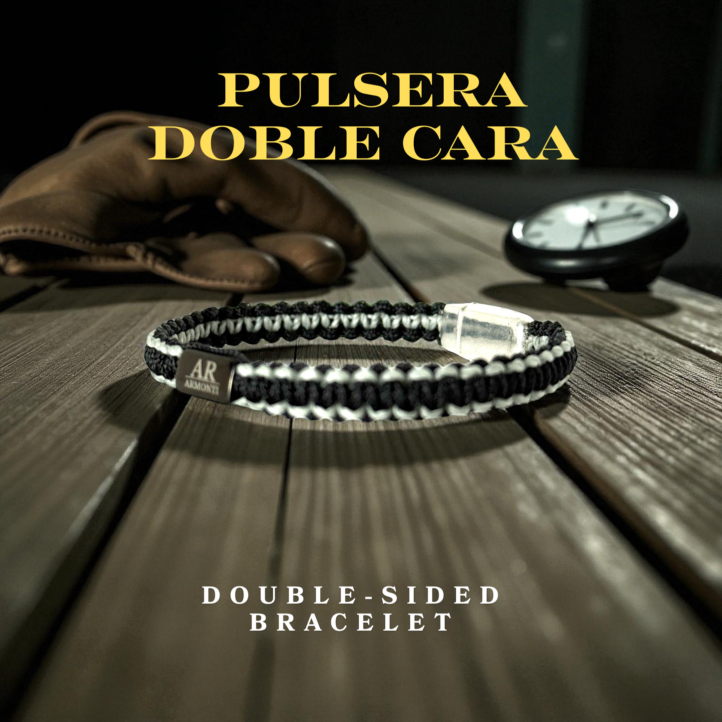 Pulsera MACRAMÉ Negra y gris hombre