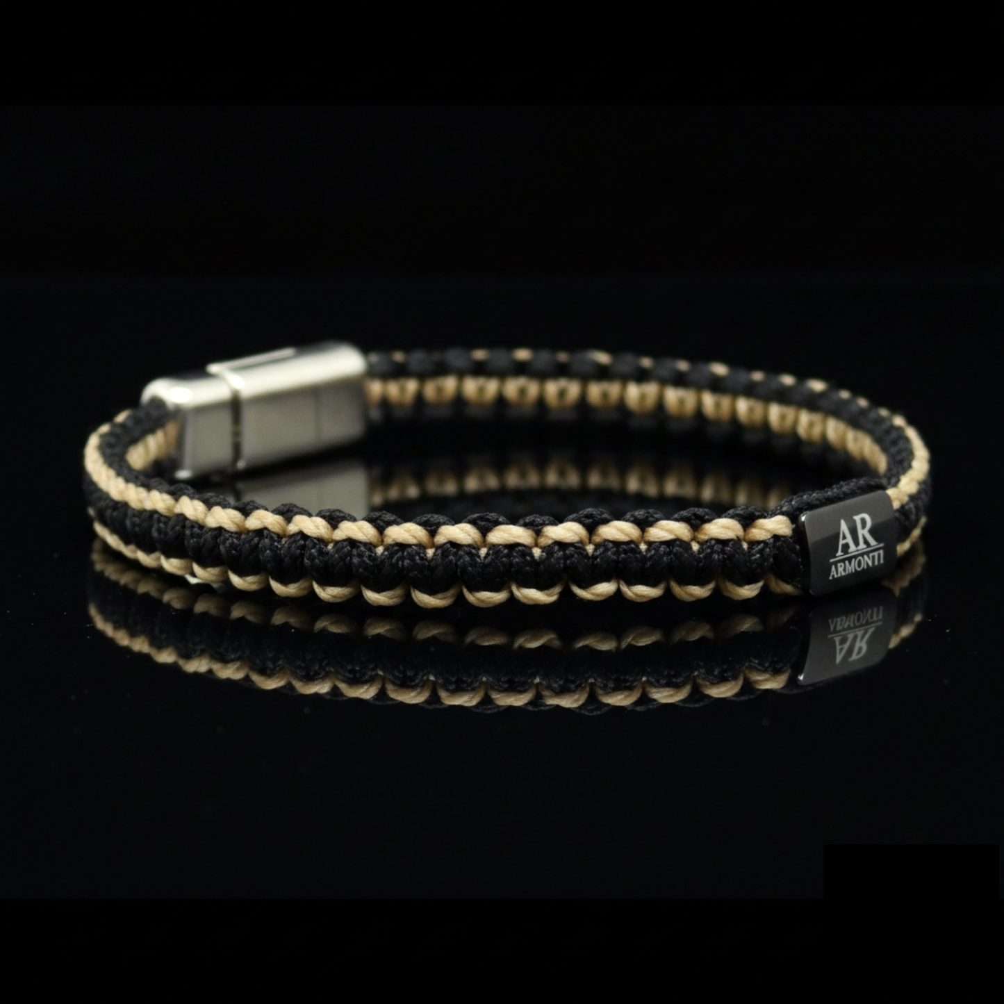 Pulsera MACRAMÉ Negra y beige hombre