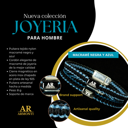 Pulsera MACRAMÉ Negra y azul hombre