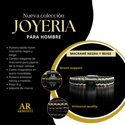 Pulsera MACRAMÉ Negra y beige hombre