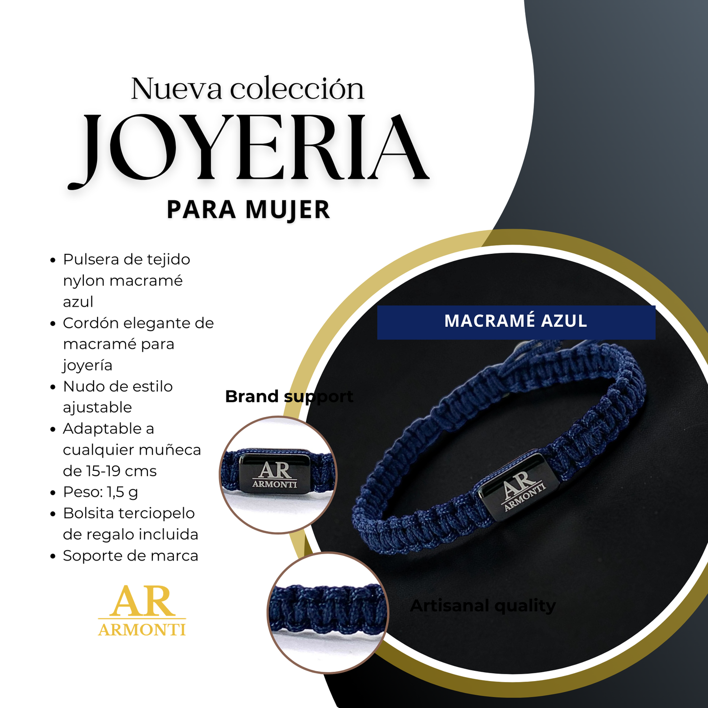 Pulsera azul oscuro de MACRAMÉ mujer