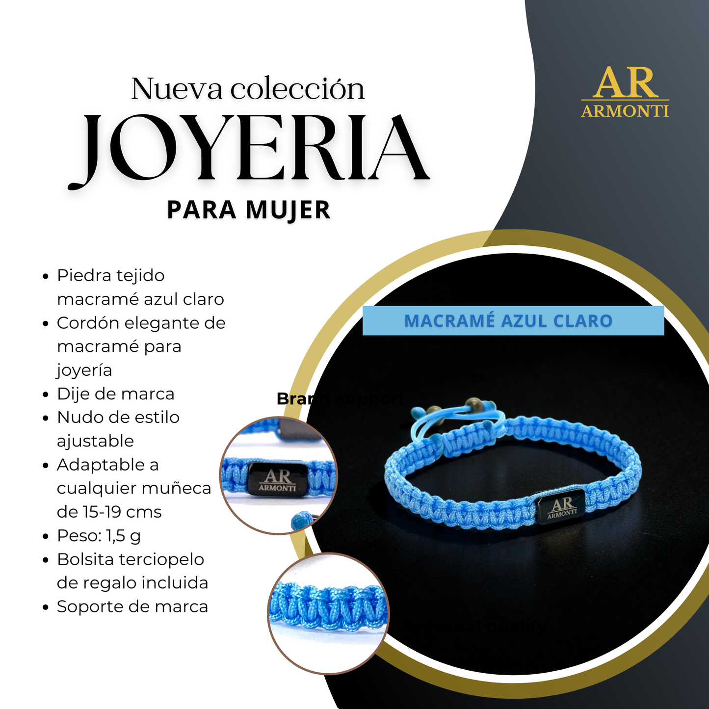 Pulsera azul turquesa de MACRAMÉ mujer