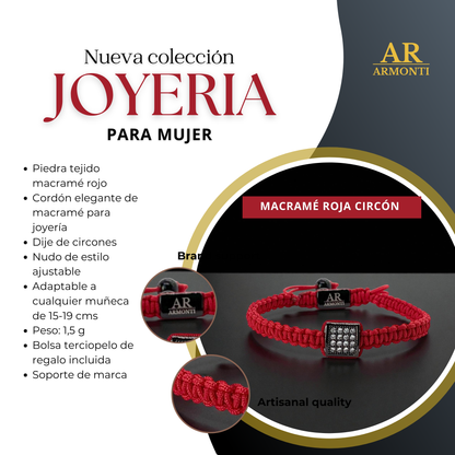 Pulsera roja MACRAMÉ CIRCONITA para mujer