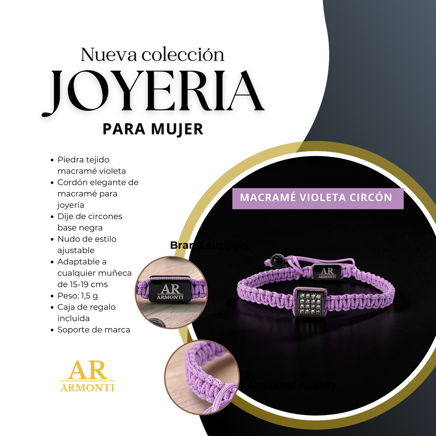Pulsera violeta MACRAMÉ CIRCONITA para mujer
