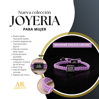 Pulsera violeta MACRAMÉ CIRCONITA para mujer