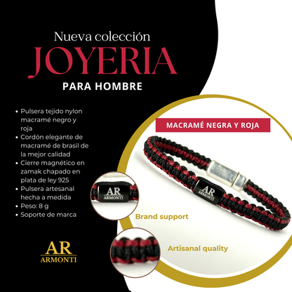 Pulsera MACRAMÉ negra y roja hombre