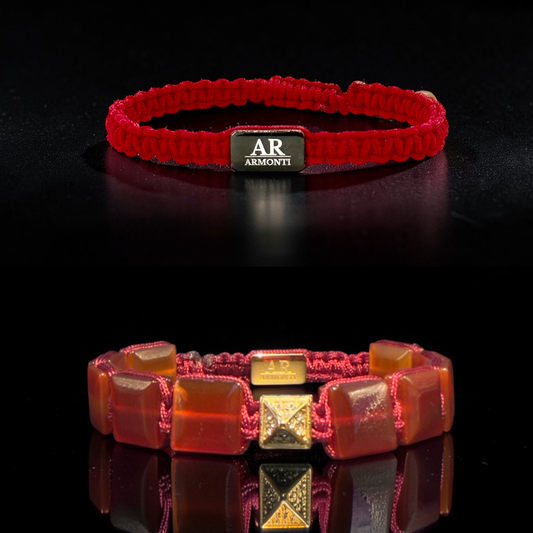 Set Pulsera Ágata Roja y Macramé par mujer