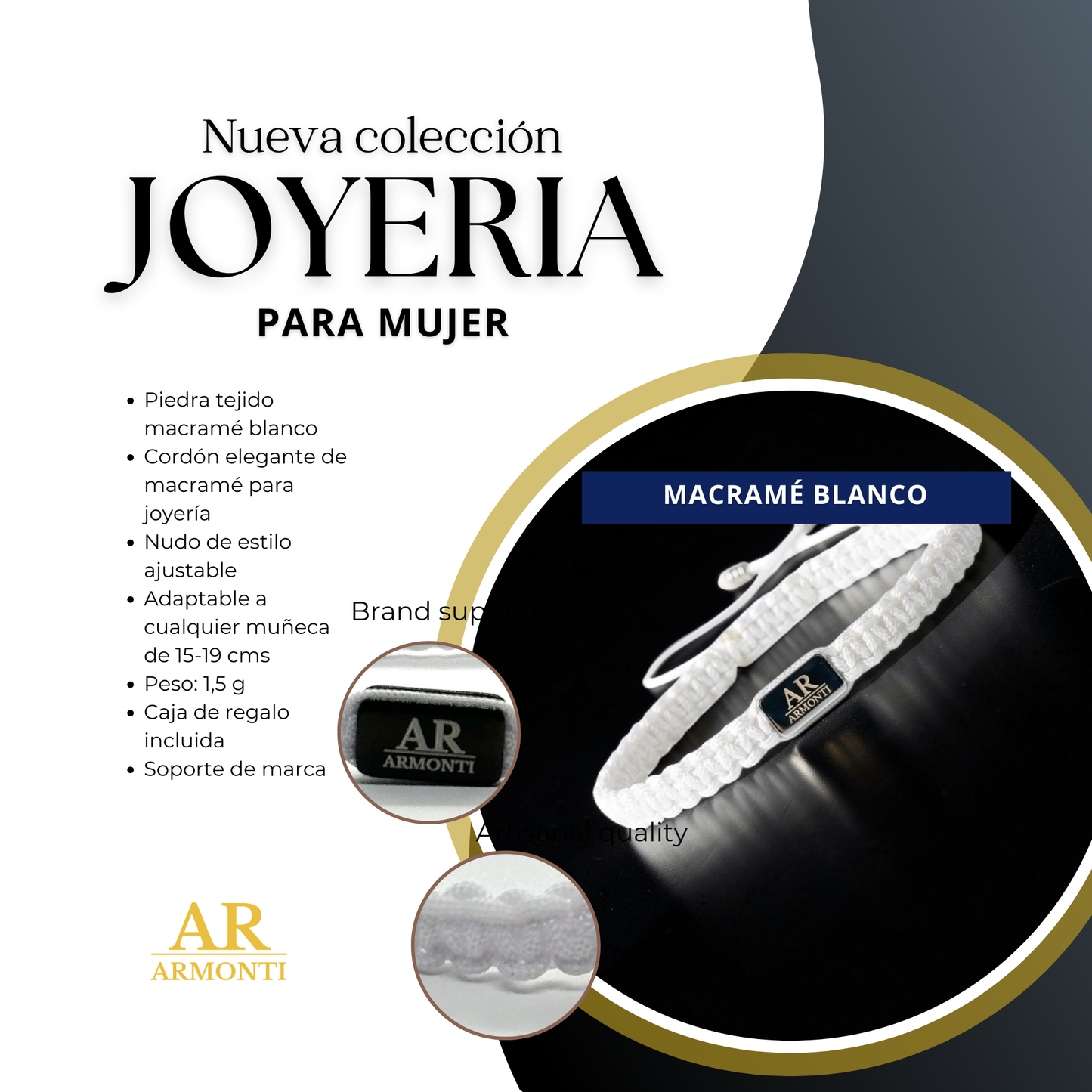 Pulsera blanca de MACRAMÉ para mujer