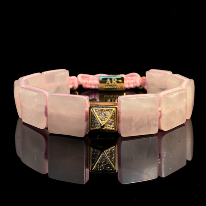 Rose quartz FLAT STONE bracelet for women