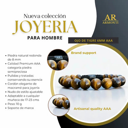 Pulsera de Ojo de Tigre Amarillo 8mm ajustable para Hombre