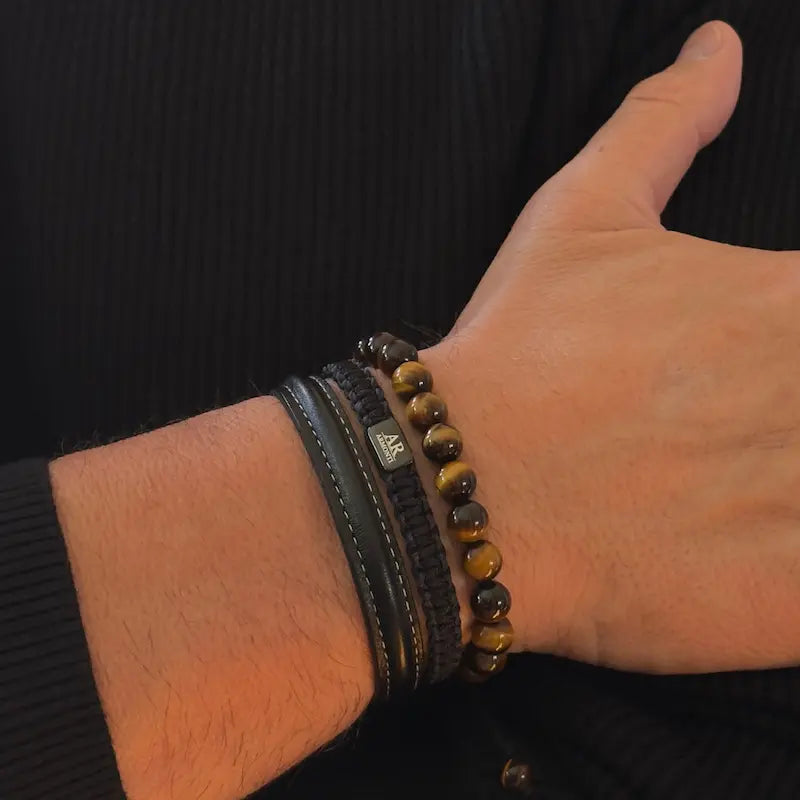 Pulsera de Ojo de Tigre Amarillo 8mm ajustable para Hombre