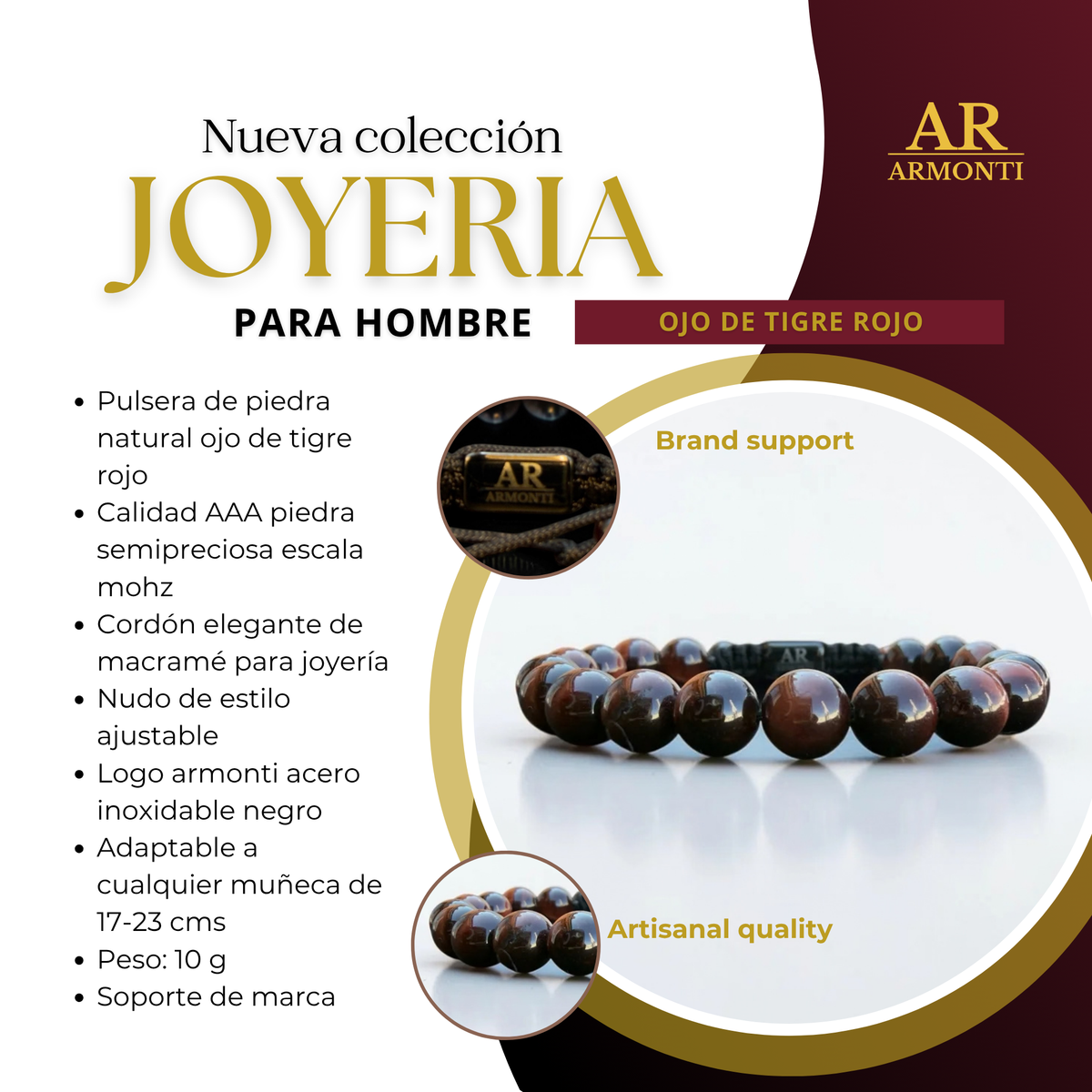 8mm Red Tiger Eye Bracelet for Men