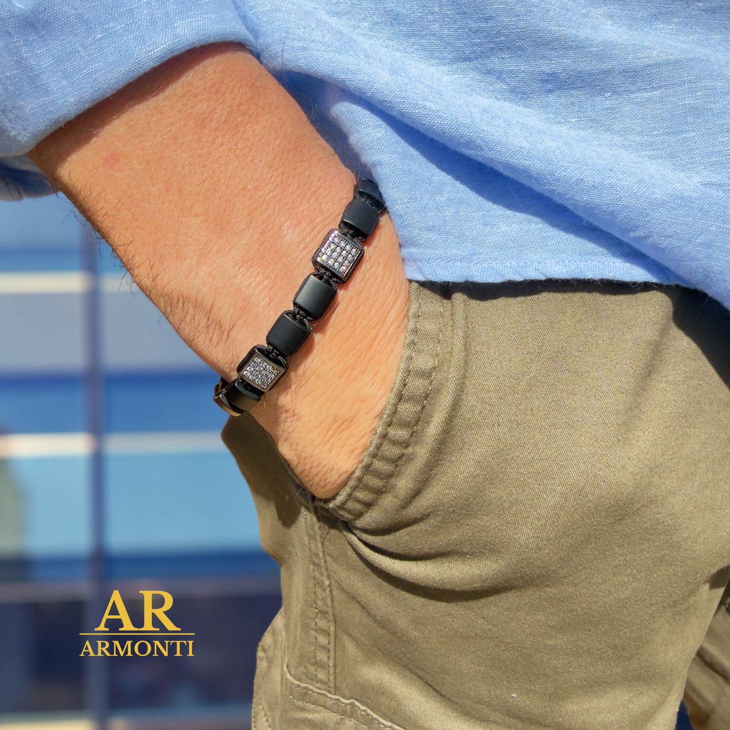 Pulsera de ÓNIX MATTE piedra plana hombre de ARMONTI