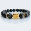 Pulsera de Ónix Negro Brillante elástica 8mm oro 18k para Hombre