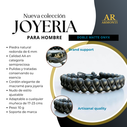 Pulsera de Ónix Negro Mate doble 6mm para Hombre