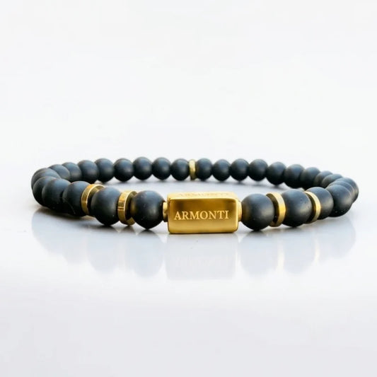 Pulsera de Ónix Negro Mate 6mm oro 18k para Hombre