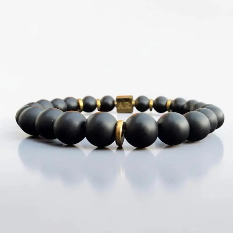 Men's 8mm Matte Black Onyx Elastic Bracelet