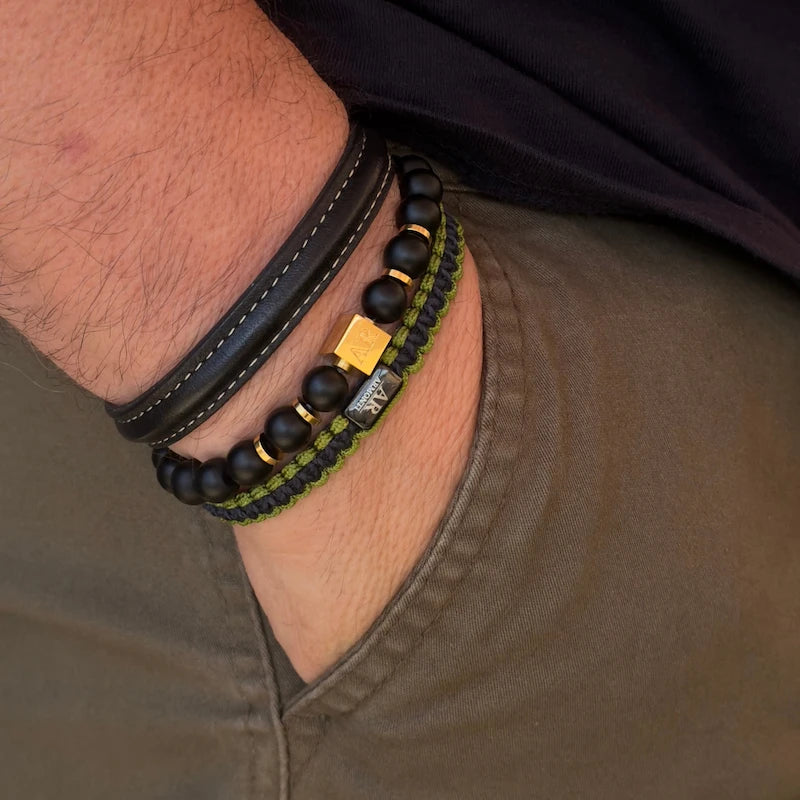 Men's 8mm Matte Black Onyx Elastic Bracelet