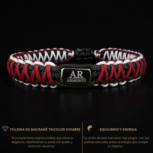 Pulsera macramé roja, negra y blanca para hombre