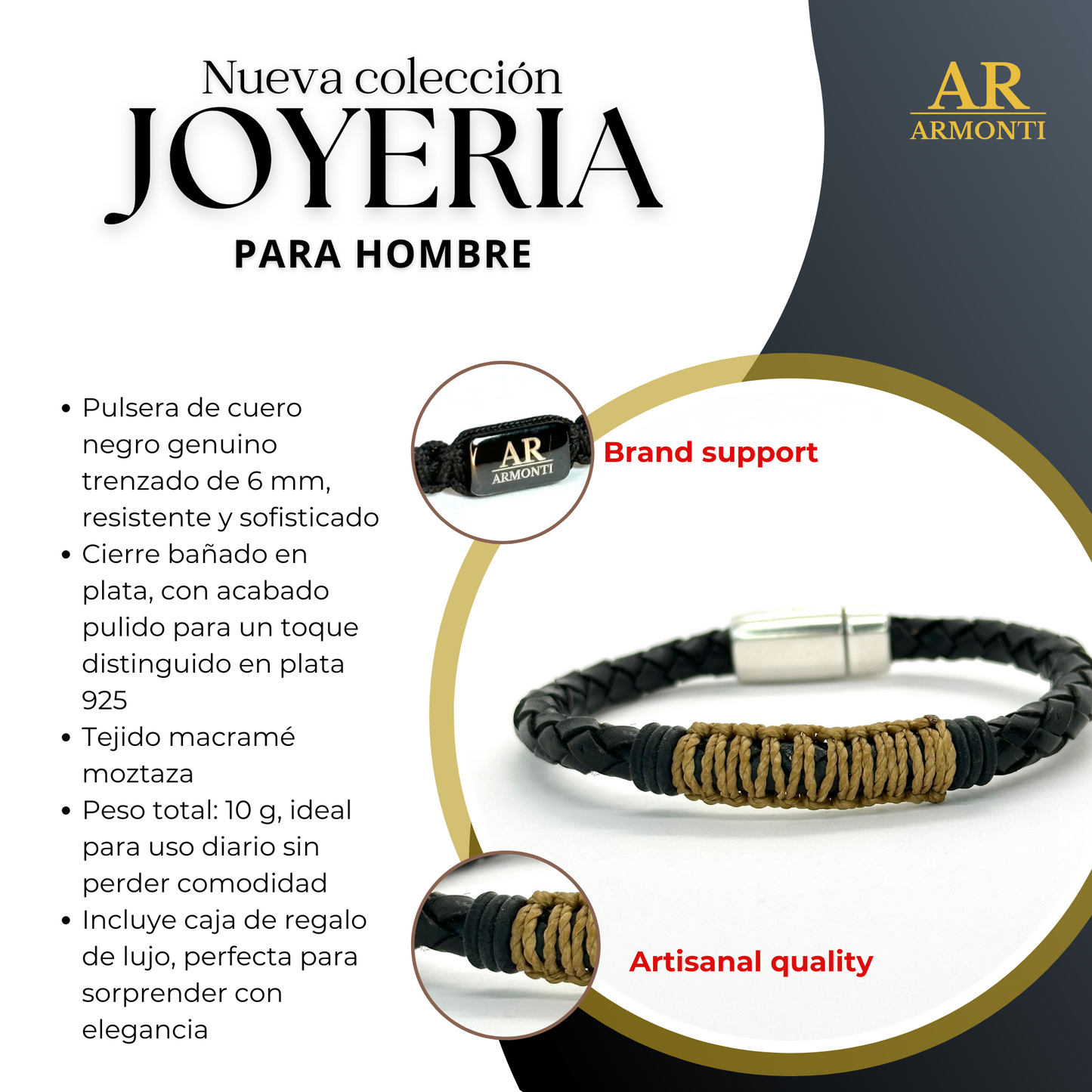 Pulsera Armonti para Hombre | Cuero Italiano Trenzado y Plata 925 | Artesanía con Carácter