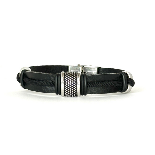 Pulsera CUERO negro plano AVENTURA hombre