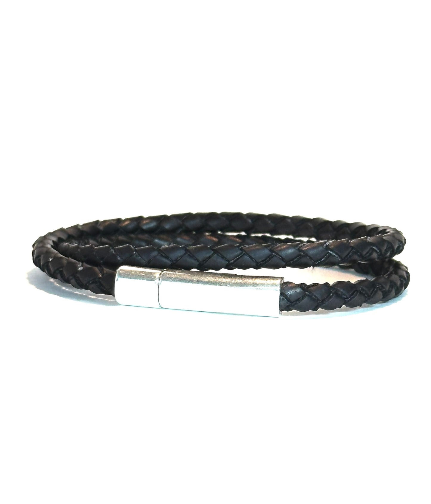 Pulsera Armonti | Joyería Artesanal para hombre | cuero italiano natural trenzado y plata | cuero trenzado y plata