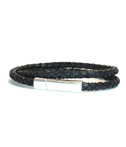 Pulsera Armonti | Joyería Artesanal para hombre | cuero italiano natural trenzado y plata | cuero trenzado y plata