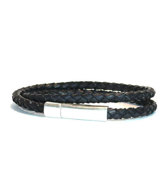 Pulsera CUERO negro TRENZADO 4mm hombre
