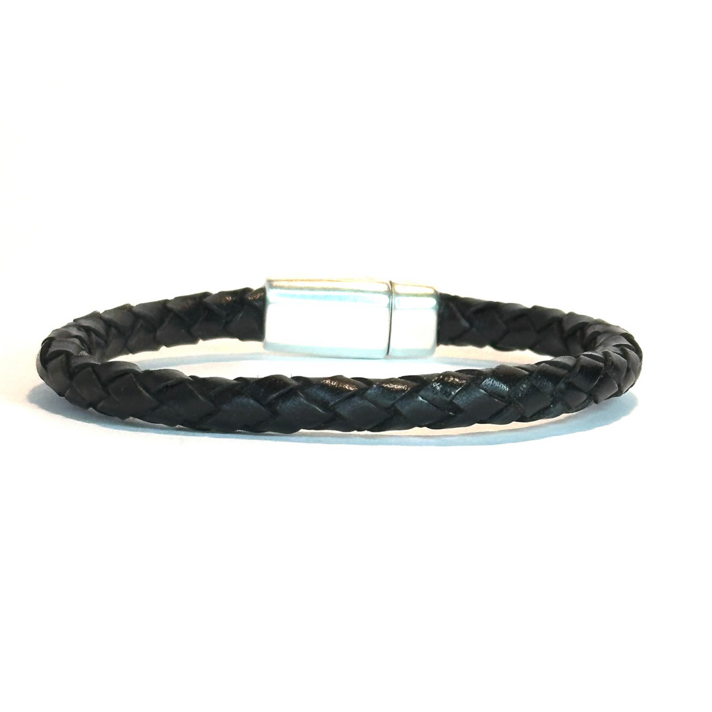 Pulsera Armonti | Joyería Artesanal para hombre | cuero italiano natural trenzado y plata | cuero trenzado y plata