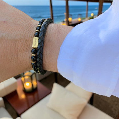 Pulsera cuero negro trenzado hombre 6mm