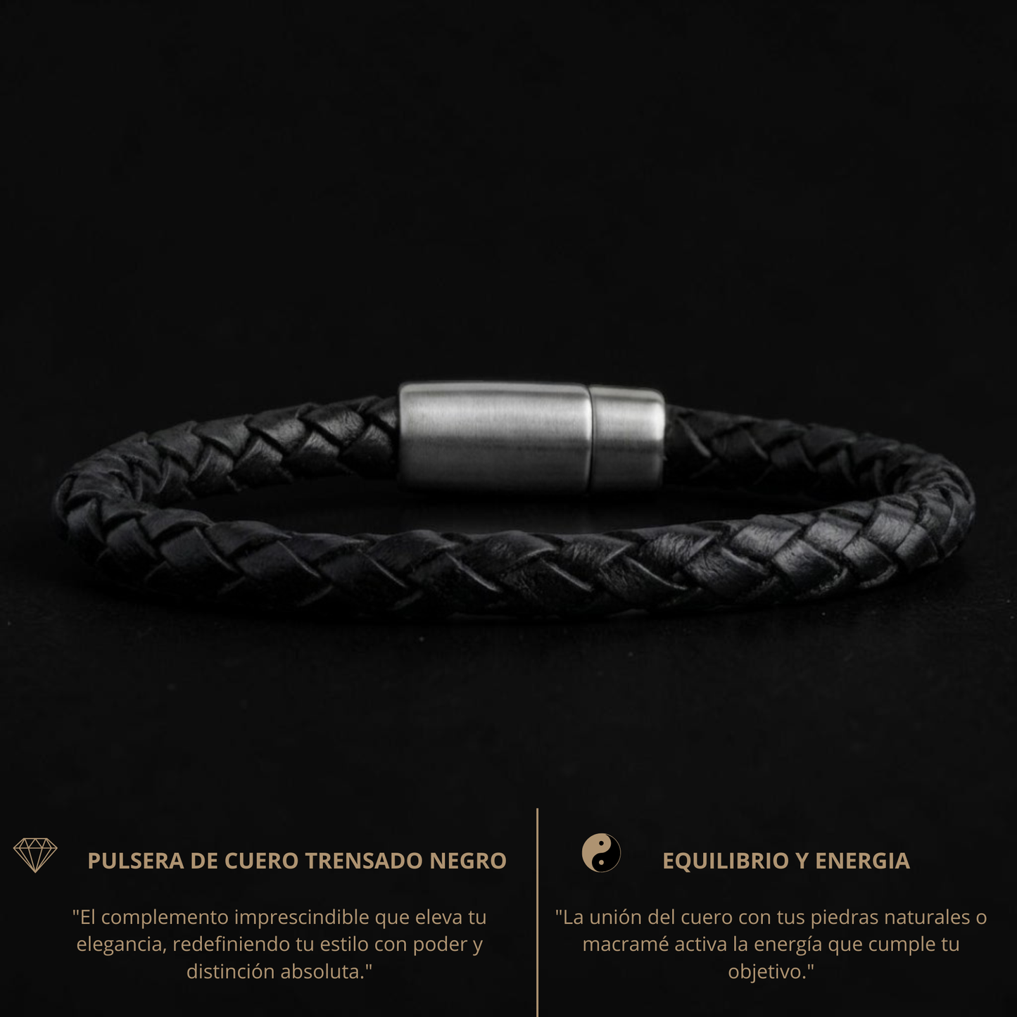 Pulsera cuero negro trenzado hombre 6mm
