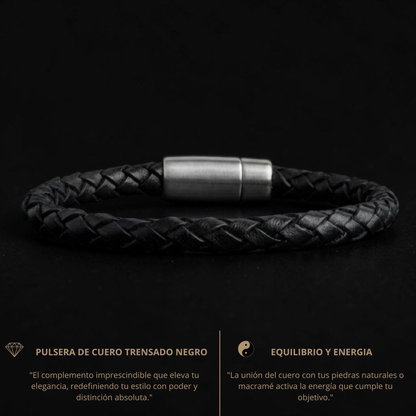 Pulsera cuero negro trenzado hombre 6mm