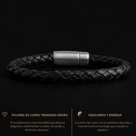 Pulsera cuero negro trenzado hombre 6mm