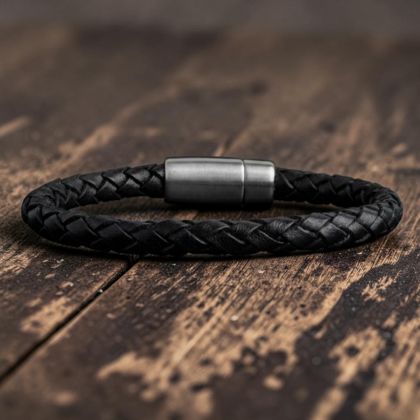 Pulsera cuero negro trenzado hombre 6mm