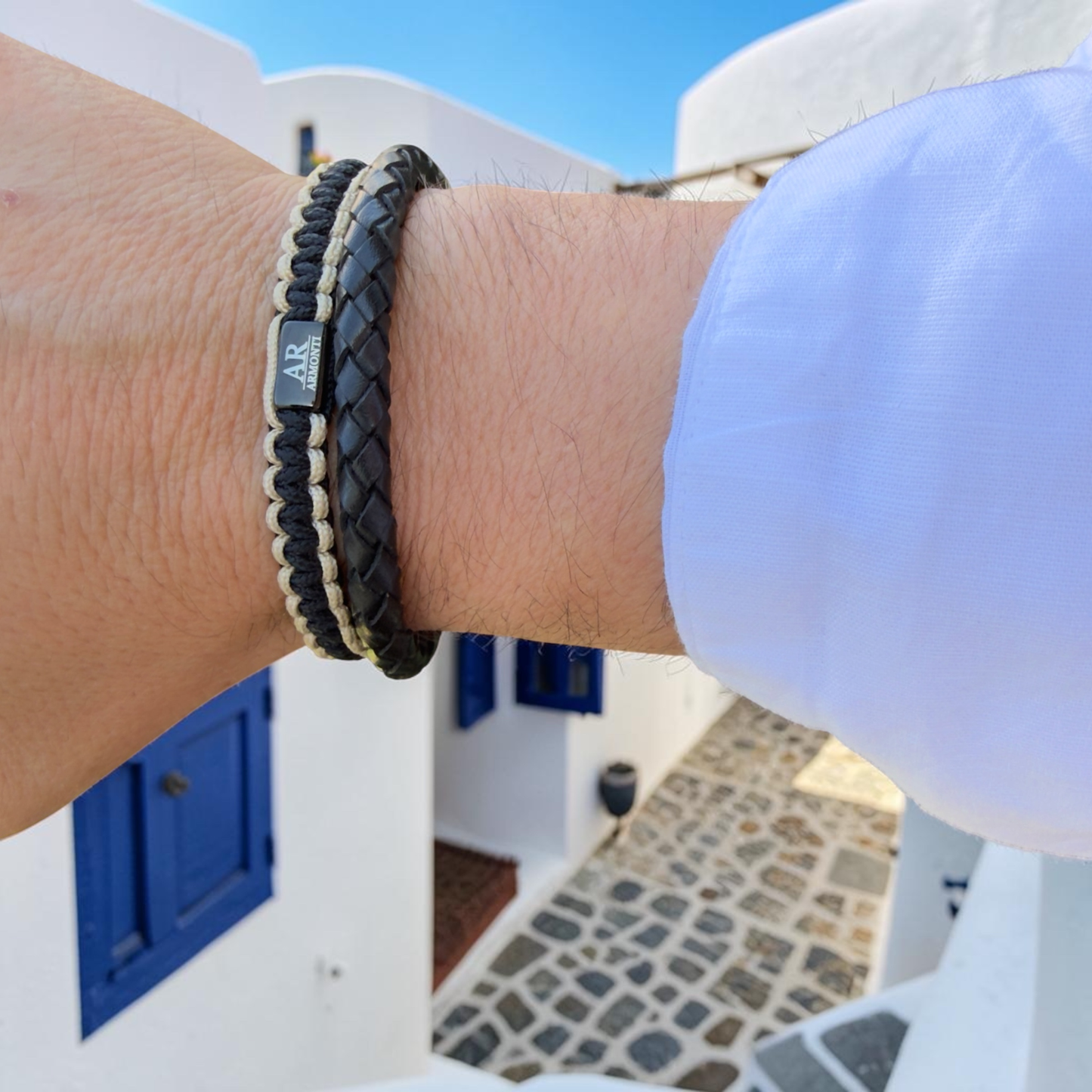 Pulsera cuero negro trenzado hombre 6mm