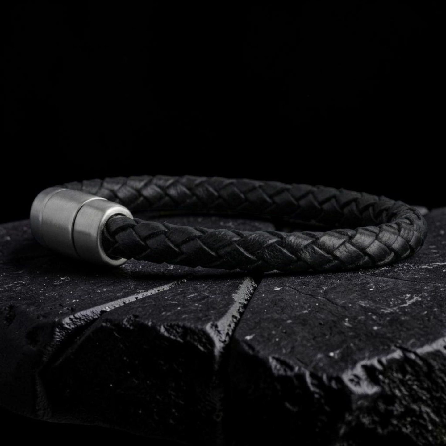 Pulsera cuero negro trenzado hombre 6mm